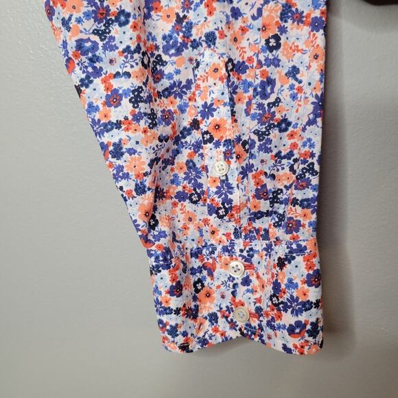 Talbots shirt women's‎ size XL orange blue floral Classic Cotton button up top - Picture 6 of 10